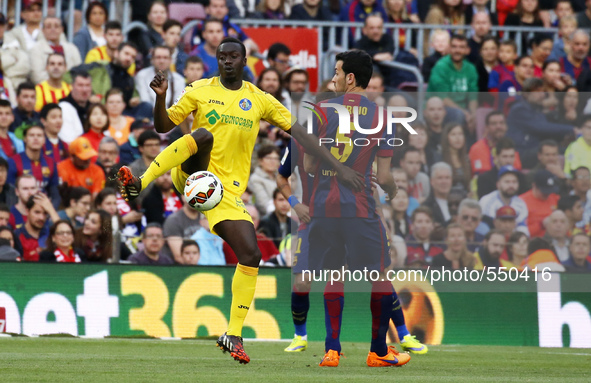 BARCELONA, SPAIN - APRIL 28: Baba and Sergio Busquets during the match of the week 34 of the spanish league, between FC Barcelona and Getafe...