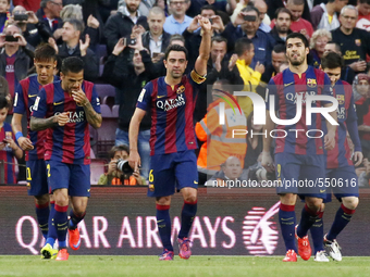 BARCELONA, SPAIN - APRIL 28: Xavi Hernandez celebration during the match of the week 34 of the spanish league, between FC Barcelona and Geta...