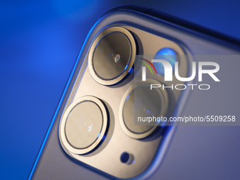 The camera module is seen on the back of an iPhone 11 Pro Max in The Hague, The Netherlands on March 3, 2020. The South Korean LG Innotek wh...