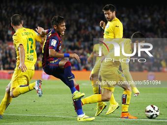 BARCELONA, SPAIN - APRIL 28: Neymar Jr. and J. Rodriguez during the match of the week 34 of the spanish league, between FC Barcelona and Get...