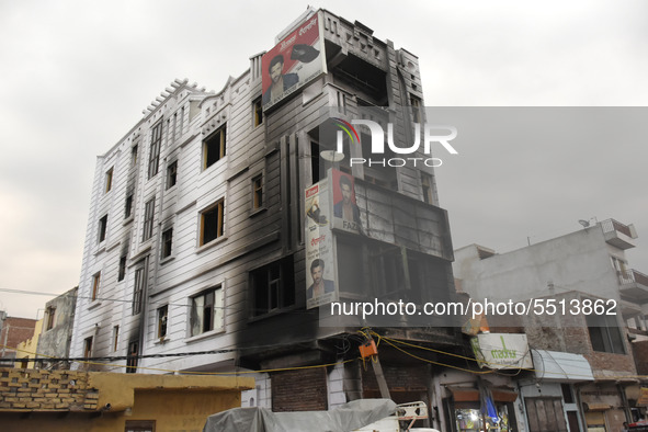 Scene of a building after it was set on fire by a mob during riots in Mustafabad area of New Delhi, India on 04 March 2020. More than 47 peo...
