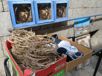 Replicas of the Crown of Thorns see for sale along the Via Dolorosa Street, a processional route in the Old City of Jerusalem, believed to b...