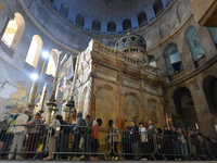 Pilgrims and visitors seen inside the Church of the Holy Sepulchre in Jerusalem's Old City.
With the total to 42 Israelis tested positive fo...