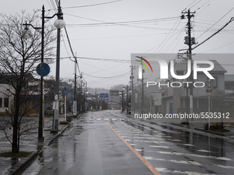 An empty street in Futaba, Fukushima prefecture at 10 March 2020.
 (