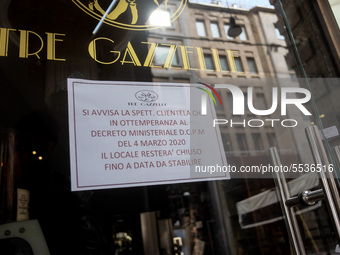 Restaurant and bar closed at the first day of quarantine for Italy, Milan, March 9, 2020. The first day after Giuseppe Conte's announcement...