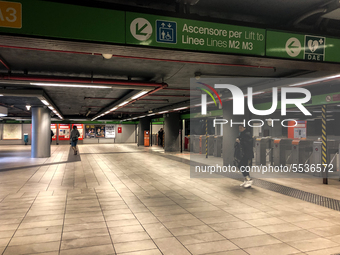 Milano underground the first day of quarantine in Italy, Milan, March 9, 2020. The first day after Giuseppe Conte's announcement to quaranti...