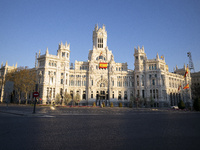 A general view of desserted plaza de cibeles street a day after the Government declared the state of alarm in Spain and recommended people t...