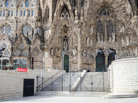 The Basilica of Sagrada Familia, temple of Antoni Gaudi closed to the public visitors after the state of alarm imposed by the spanish govern...