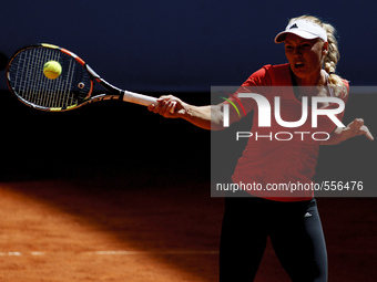 Spain, Madrid : Danish tennis player Caroline Wozniacki warm up during the Madrid WTA Masters Series Tournament tennis match, day 1 on May 1...