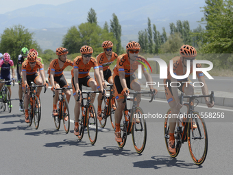CCC  team leads the peloton during the sixth stage of the 51st Presidential Cycling Tour of Turkey from Denizli to Selcuk. 
Selcuk, Turkey,...
