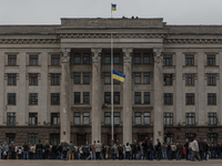 General view of the meeting and the House of Trade Unions, which are located on the roof of the soldiers Security Service of Ukraine.
Pro-R...