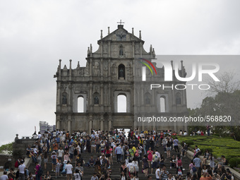 Tourist visiting the Ruin of St. Paul in Macao, China at May 2 2015. (