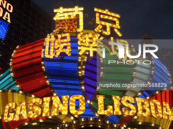 The lights of Casino Lisboa in Macau, China, May 2 2015. (