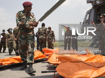 KATHAMNDU, NEPAL-- May 6, 2015--The bodies of 7 people were found by Spanish search and rescue teams were evacuated to Kathmandu airport fro...