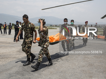 KATHAMNDU, NEPAL-- May 6, 2015--The bodies of 7 people were found by Spanish search and rescue teams were evacuated to Kathmandu from the ar...