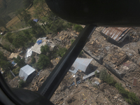 KATHAMNDU, NEPAL-- May 6, 2015--View of a heavily damaged village in the earthquake-affected Sindhupalchok  region from a Nepalese Army plan...