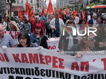 Teachers and students take part in a protest march against the new education multi-bill, in Thessaloniki, Greece, on 1 June 2020. (