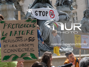 The 'Resistance 5G Nantes' association organised a rally on Place Royale in Nantes, France, on June 6, 2020 to denounce the deployment of 5G...