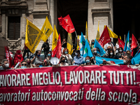 Members of major teachers' trade unions stage a demonstration in front of the Ministry of Education on June 8, 2020 in Rome, Italy as the co...