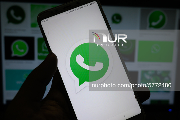 In this illustration photo, the logo of WhatsApp is displayed on a smartphone in Tehatta, Nadia, West Bengal, India on June 10, 2020. WhatsA...