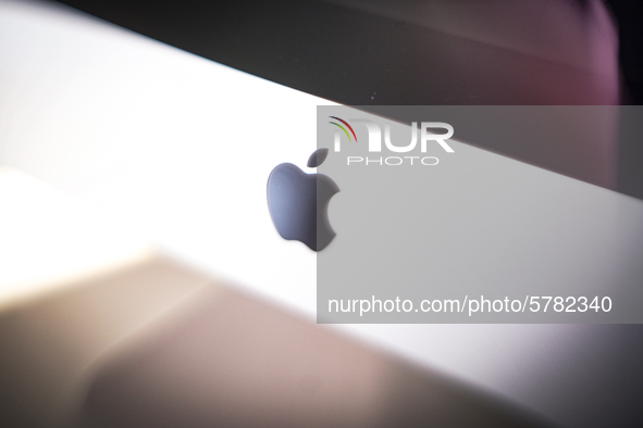 The Apple logo is seen on an Apple iMac all-in-one computer in this illustration photo in Warsaw, Poland on June 14, 2020. (Photo illustrati...