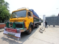 Trucks loaded with rice coming from Bangladesh were pictured at Kakarvitta ,at Nepal on May 10,2015. Bangladesh sent 4oo hundred trucks load...