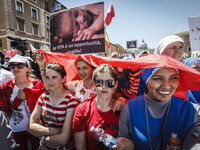 Anti-abortion supporters hold placards as they protest during the annual 'March for Life' in Rome, on 10 May 2015, to protest against aborti...