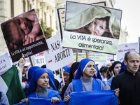 Pro-life demonstrators attend the annual 'March for Life' in Rome, on 10 May 2015, to protest against abortion and euthanasia and to proclai...