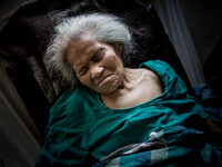 Laxmi Devi, 78 is an earthquake survivor from Twanabasu. Teaching Hospital, Kathmandu, Nepal. May 6, 2015. (