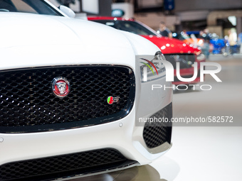 Jaguar exhibits his Jaguar F-Type in the International Motor Show in Barcelona on May 12, 2015 (