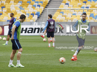 Dnipro players in action during their training session in Kiev, Ukraine, 13 May 2015. Dnipro will face Napoli in the UEFA Europa League, sem...