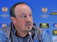Napoli head coach Rafael Benitez during a press conference at the Olympic Stadium in Kiev. Ukraine, Wednesday, May 13, 2015 Tomorrow  will r...