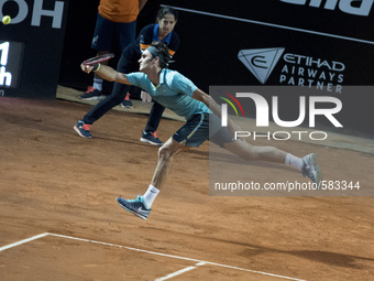 Roger Federer (Swizzerland) in action against Pablo Cuevas (Uruguay) during the Internazionali BNL d'Italia tennis tournament 2015 at the Fo...
