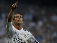 Real Madrid's Portuguese forward Cristiano Ronaldo Celebrates a goal during the Champions League 2014/15 semifinals second leg  match betwee...