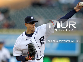 Detroit Tigers starter Kyle Lobster pitches in the second inning of a baseball game against the Minnesota Twins in Detroit, Michigan USA, on...