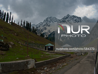 ZOJILA, INDIAN ADMINISTERED KASHMIR, INDIA - MAY 13: A view of hutments on the snow-cleared Srinagar-Leh highway on a treacherous pass  afte...
