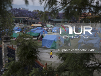 KHATMANDU, NEPAL-- May 14, 2015- Camp in Kathmandu for people displaced by the recent earthquakes. Although few homes collapsed in the city,...