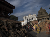 KHATMANDU, NEPAL-- May 14, 2015- People visited the ruins of  the severely damaged Kathmandu Durbar Square complex. The city of Kathmandu is...