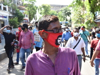 Left Front students union, youth wing and women's association protest on 16th July 2020, Kolkata, India. According to recent emergency situa...