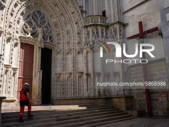 In the aftermath of the fire at Saint-Pierre et Saint-Paul Cathedral in Nantes, France, on July 19, 2020, firefighters focused on securing t...