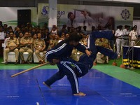 Indian girl students  performing  their martial arts skills during the  Kolkata police programme for  Learning self-defence is now a necessi...
