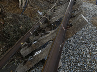March 17, 2011-Sanriku Minami, Japan-Railway roll and destroyed near downtown in Sanriku Minami on March 17, 2011, Japan.  On 11 March 2011,...