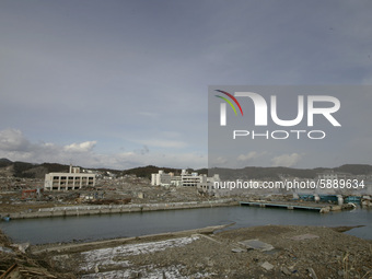 March 17, 2011-Sanriku Minami, Japan-View of Tsunami hit destroyed city in Sanriku Minami on March 17, 2011, Japan.  On 11 March 2011, an ea...