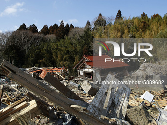 March 18, 2011-Rikuzen Takata, Japan-Debris and Mud covered on Tsunami hit Destroyed city in Rikuzentakata on March 18, 2011, Japan.  On 11...