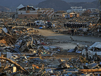 March 18, 2011-Rikuzen Takata, Japan-Debris and Mud covered at Tsunami hit Destroyed city in Rikuzentakata on March 18, 2011, Japan.  On 11...