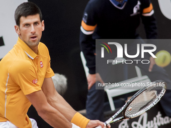  Novak Djokovic of Serbia in action during his Men's Semi Final match against David Ferrer of Spain on Day Seven of The Internazionali BNL d...