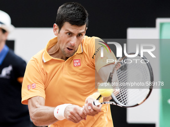  Novak Djokovic of Serbia in action during his Men's Semi Final match against David Ferrer of Spain on Day Seven of The Internazionali BNL d...