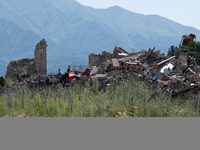 View of buildings which collapsed with the powerful earthquake in the municipality of Amatrice, Italy, on July 31 2020.  Central Italy (espe...