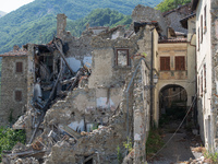 View of buildings which collapsed with the powerful earthquake in the municipality of Arquata del Tronto, Italy, on July 31 2020.  Central I...