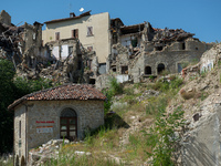 View of buildings which collapsed with the powerful earthquake in the municipality of Arquata del Tronto, Italy, on July 31 2020.  Central I...